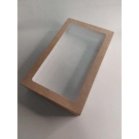 Коробка крафтовая с окошком 20x12x4 см 1000 мл, цена за 1 шт